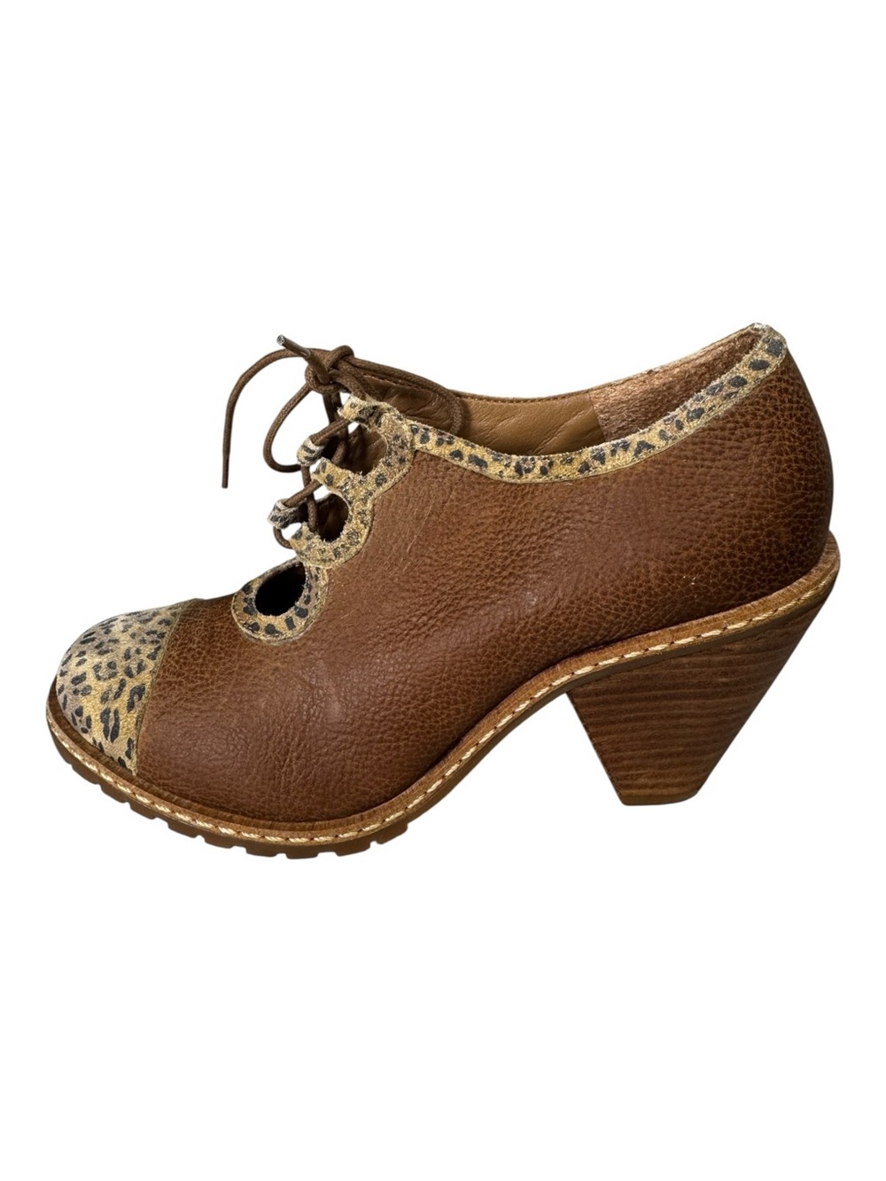 Schuler & Sons Anthropologie Brown Pebbled Leather Leopard Oxford Booties 6